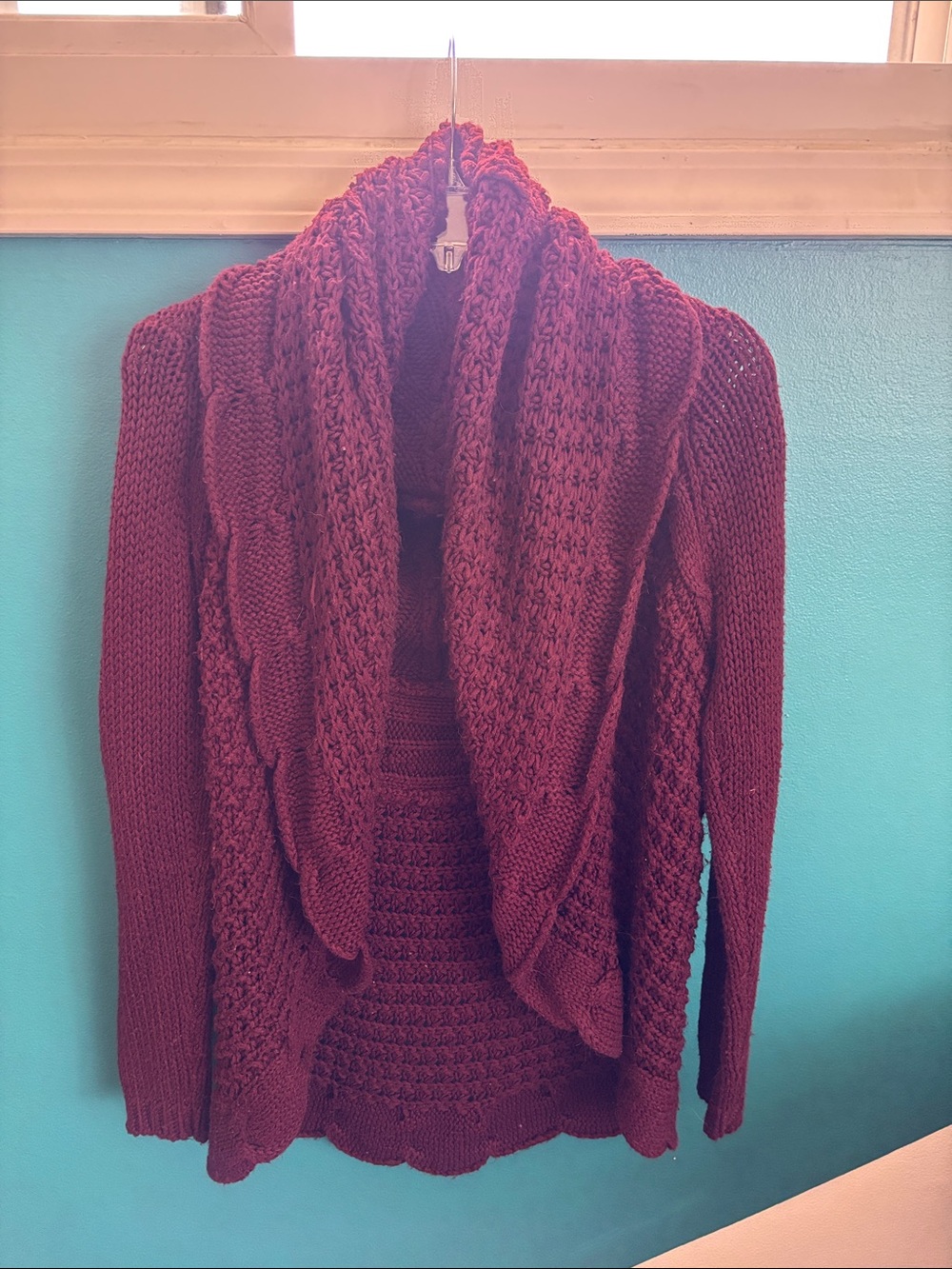 Quinn Deep Burgundy Cable-Knit Open-Front Cardigan